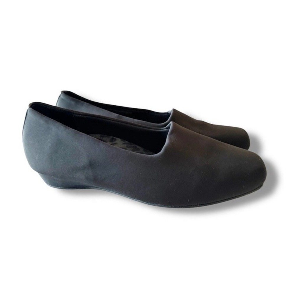 VIONIC Powell Women's 8 W Black Textile Low Wedge Slip On Loafer Orthaheel Shoes